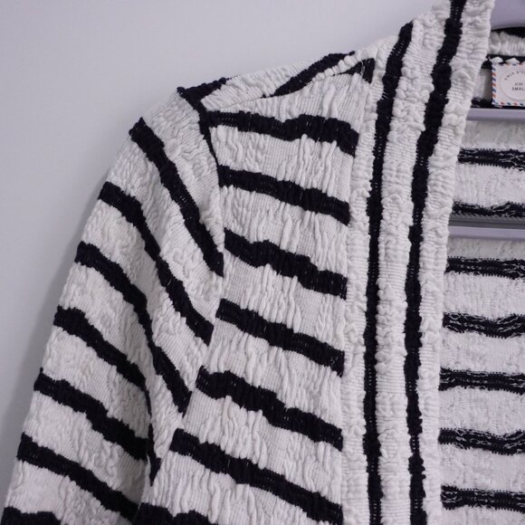 Anthropologie Postage Stamp Open Cardigan Sweater Lace Hem White Black Size S - Picture 3 of 10